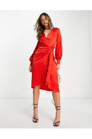 Never Fully Dressed Tie waist satin midi dress in