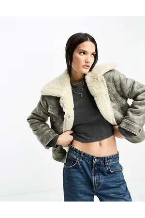 Stradivarius STR vintage washed aviator jacket with borg lining in