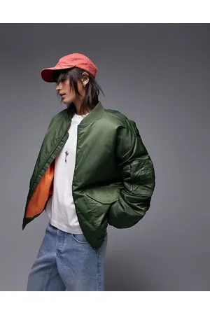 Topshop Nero collar nylon bomber jacket in khaki