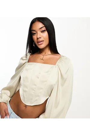 In The Style Exclusive satin corset top in champagne