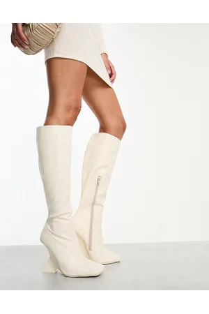Public Desire Vanessa wedge heel knee boot in ecru