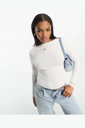 Miss Selfridge Slash neck long sleeve top in ivory