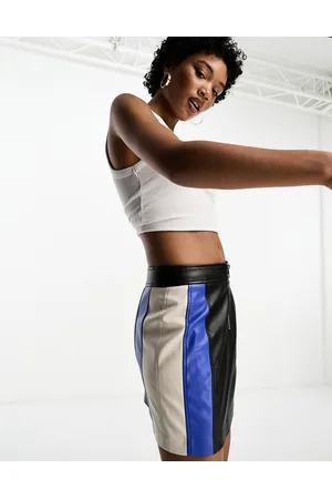 ONLY Faux leather motor mini skirt co-ord in black and blue