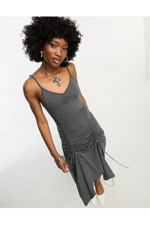 COLLUSION Gathered cami midi dress in grey