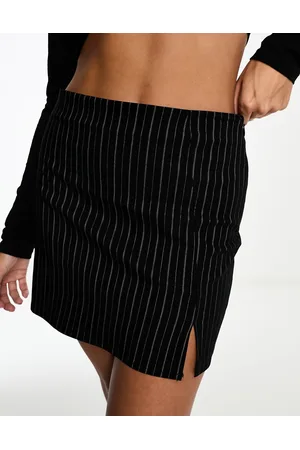 ASOS Bengaline mini skirt with split in pinstripe