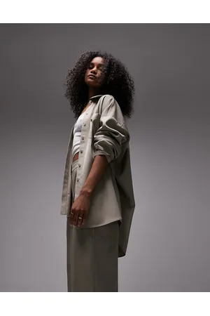 Topshop Co-ord tailored light-weight long sleeve shirt in camel