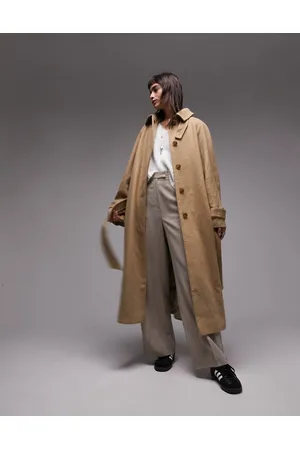Topshop Long-lined belted brushed trench coat in honey