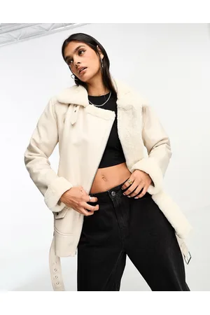 Stradivarius Oversized aviator jacket with borg lining in ecru