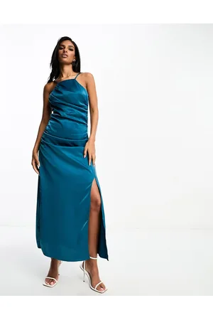 Y.A.S Bridesmaid satin cami maxi dress with ruching detail in deep teal