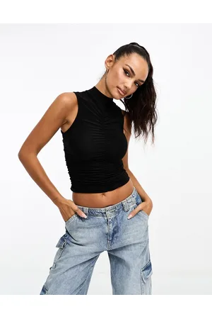I saw it first Ruched high neck sleeveless top in