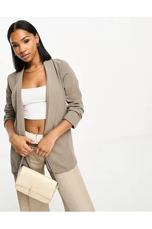 JDY Ruched sleeve blazer in mushroom