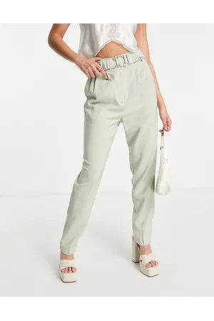 Morgan High waist belted cigarette trouser in sage