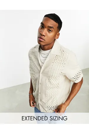 ASOS Relaxed revere shirt with broderie panel inserts in stone