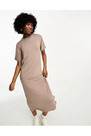 COLLUSION Slinky maxi t-shirt dress in brown