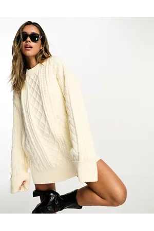 SNDYS Cable knit wool mix mini jumper dress in cream