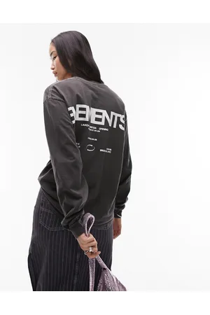 Topshop Graphic elements long sleeve skater tee in charcoal