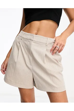 SELECTED Femme tailored pleat front city shorts in stone pinstripe