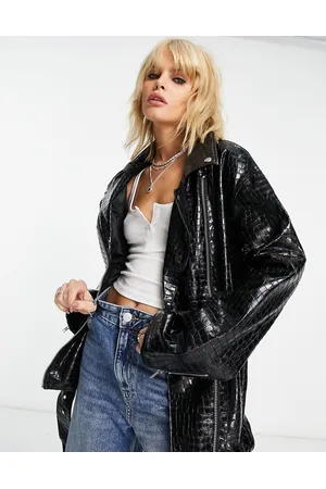ASOS Faux leather croc longline biker jacket in