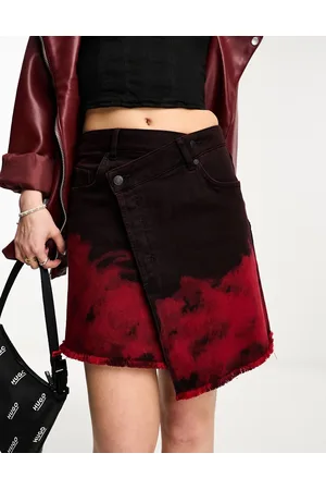 HUGO BOSS HUGO Giowanna denim wrap front skirt in and red