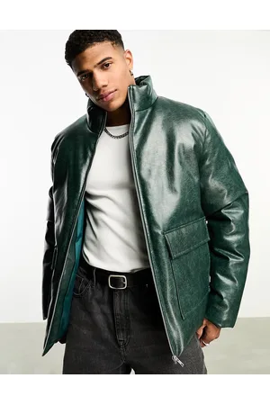 ASOS Puffer jacket in faux leather with funnel neck