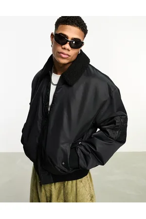 ASOS Oversized bomber jacket with borg collar in black