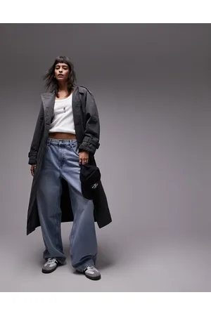 Topshop Reversible long-line padded trench coat in charcoal