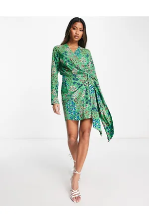 Never Fully Dressed Wrap tie mini dress in emerald leopard