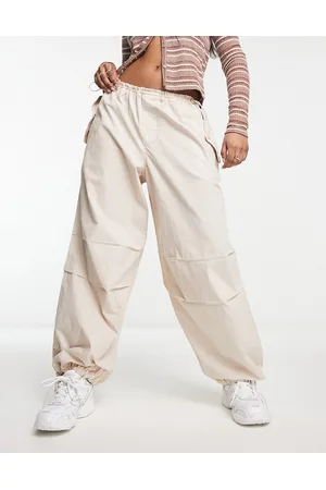 River Island Low rise parachute cargo trouser in beige