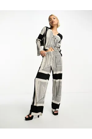 Object Plisse wide leg trouser co-ord in mono print