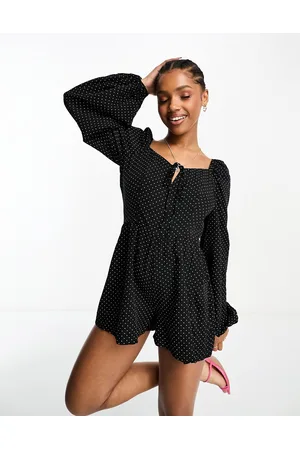 In The Style Volume sleeve playsuit in black spot print