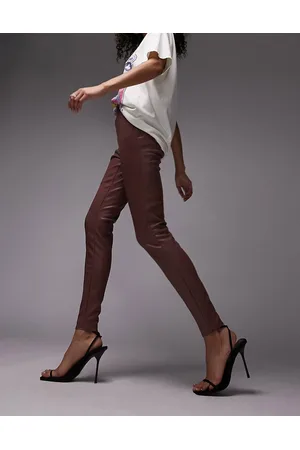 Topshop Faux leather skinny trousers in dark rose