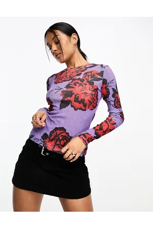 Monki Long sleeve top in rose print
