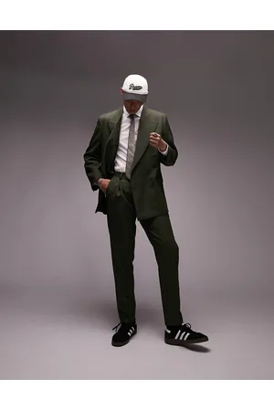 Topman Tapered warmhandle suit trousers with pleat in khaki