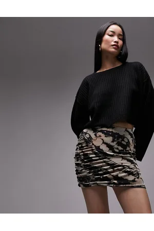 Topshop Printed velvet ruched mini skirt in
