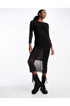 Monki Long sleeve mesh midi dress in