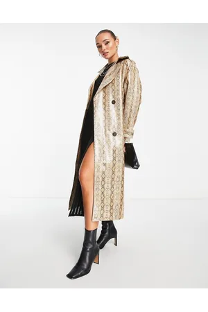 ASOS Snake print trench coat in tan