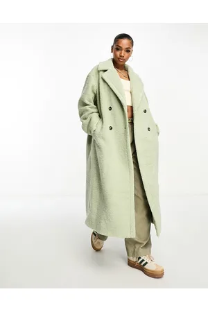 The Frolic Soft borg double breasted cocoon coat in soft sage