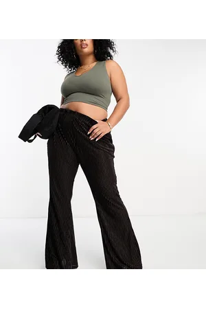 Urban Threads Velvet plisse wide leg trousers co-ord in chocolate