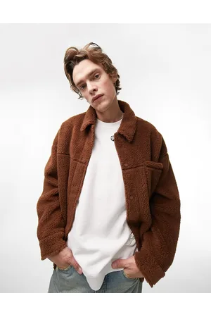 Topman Polyester borg button through jacket in