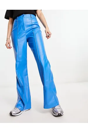 Urban Threads Faux leather wide leg trousers co-ord in cobalt