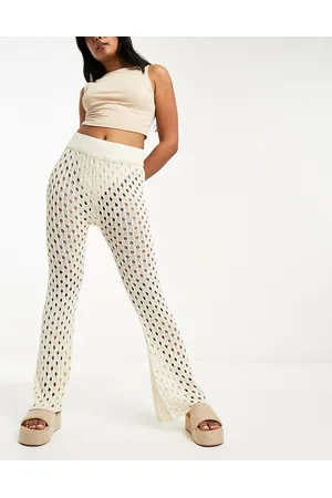 Threadbare Crochet wide leg trousers co-ord in cream