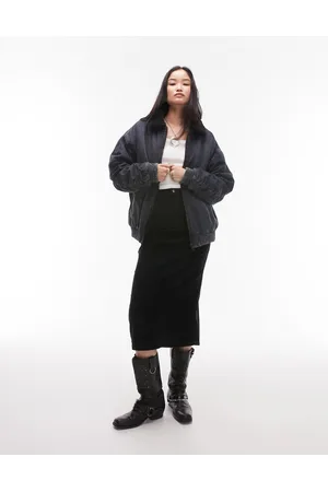 Topshop Denim bomber borg jacket in dark