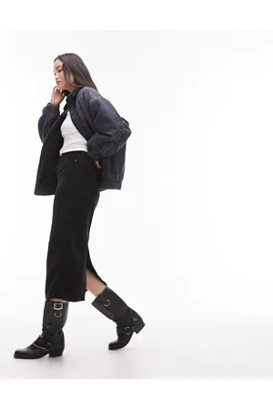Topshop Denim cord midi skirt in