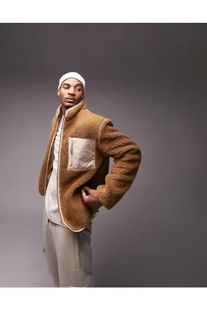 Topman Borg jacket with nylon panels in tan