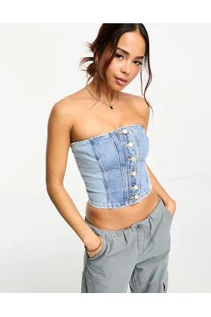Pull&Bear Two tone contrast denim corset top co-ord in