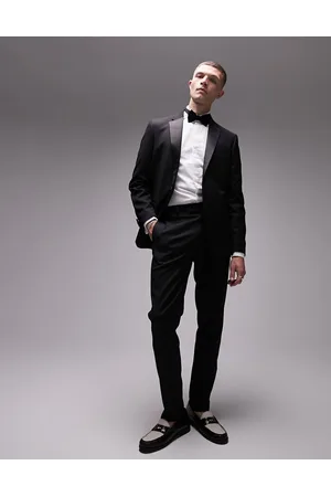 Topman Premium wool mix slim stretch tuxedo trouser in