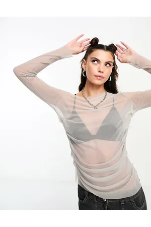 Weekday Main sheer long sleeve top with side rouche detail in