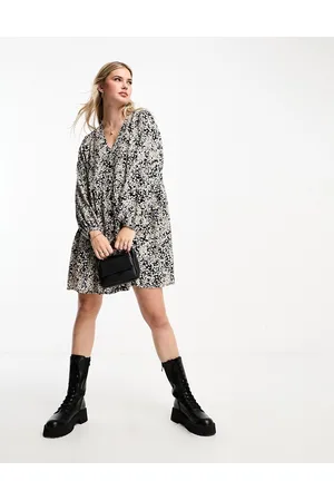 Monki Long sleeve mini dress in lilac multi print