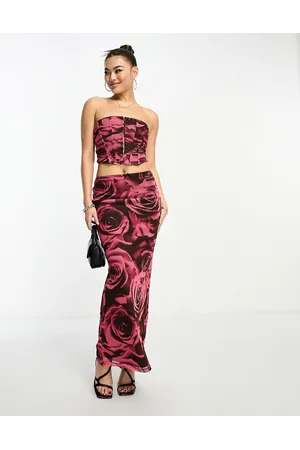 ASOS Co-ord mesh low rise midi skirt in rose print