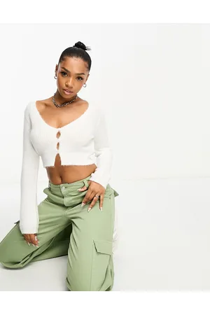 ASOS Crop cardigan in fluffy yarn in cream